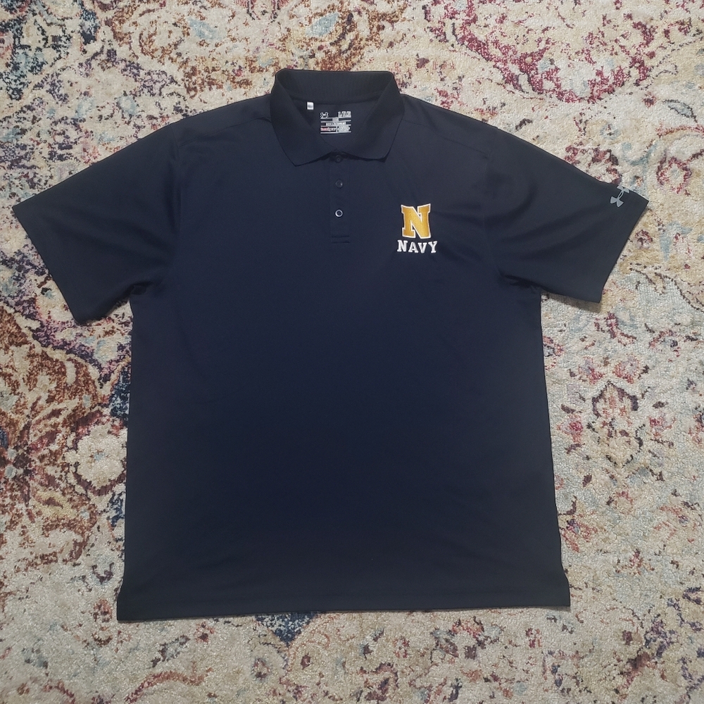 Under Armour Navy Blue Loose Heatgear Navy Logo Polo Men's Size XL